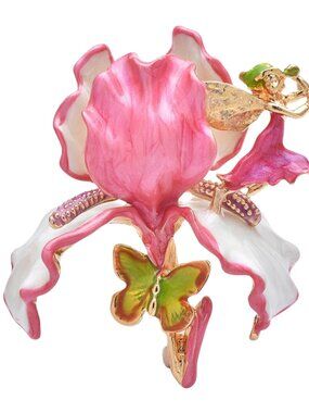 Pink Iris Flower Fairy Enamel Brooch 2.44 Inches